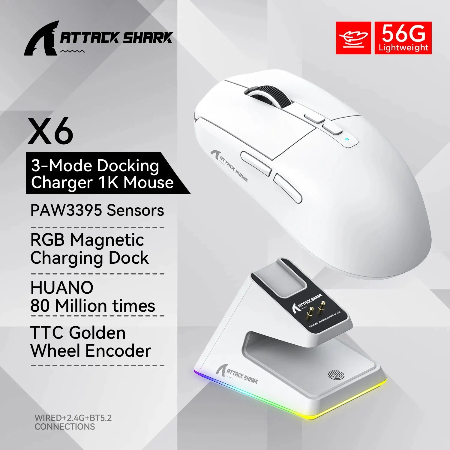 515b8558a223a3f864b796db0f29fefe ATTACK SHARK X6 Three Modes Gaming Mouse With Charging Dock - Image 1