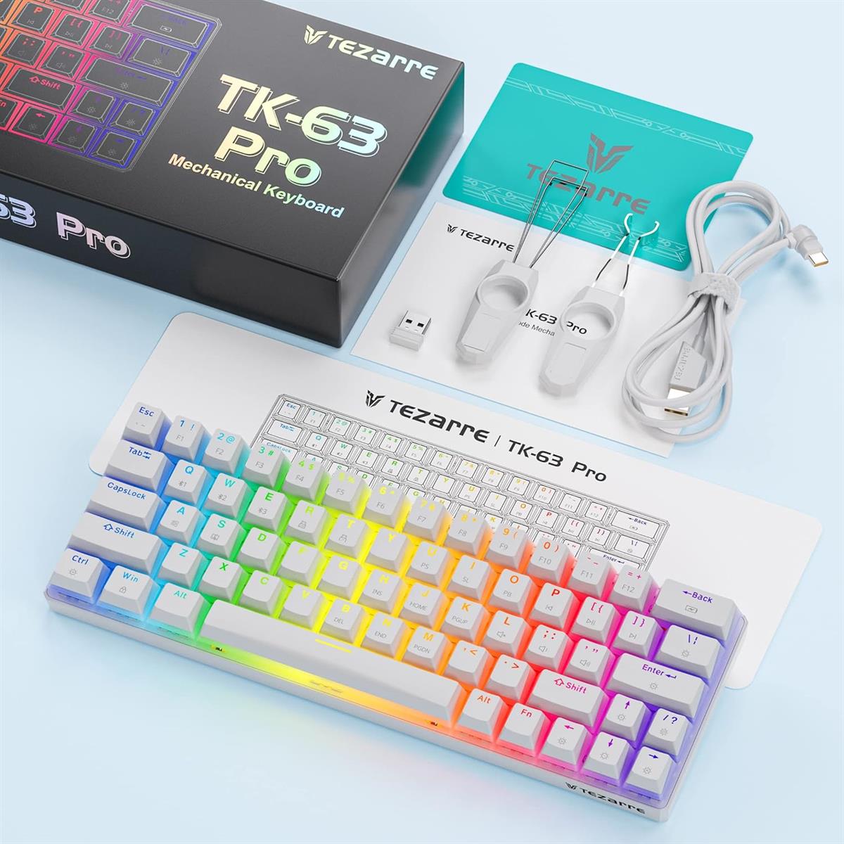 tezarre-tk63-pro-white-gaming-keyboard-price-in-pakistan-2-19643-2243194-011124091533281 Tezarre TK63 Pro RGB Wireless Mechanical Gaming Keyboard - White (Gateron Red Switches) NEW ORIGINAL - Image 1