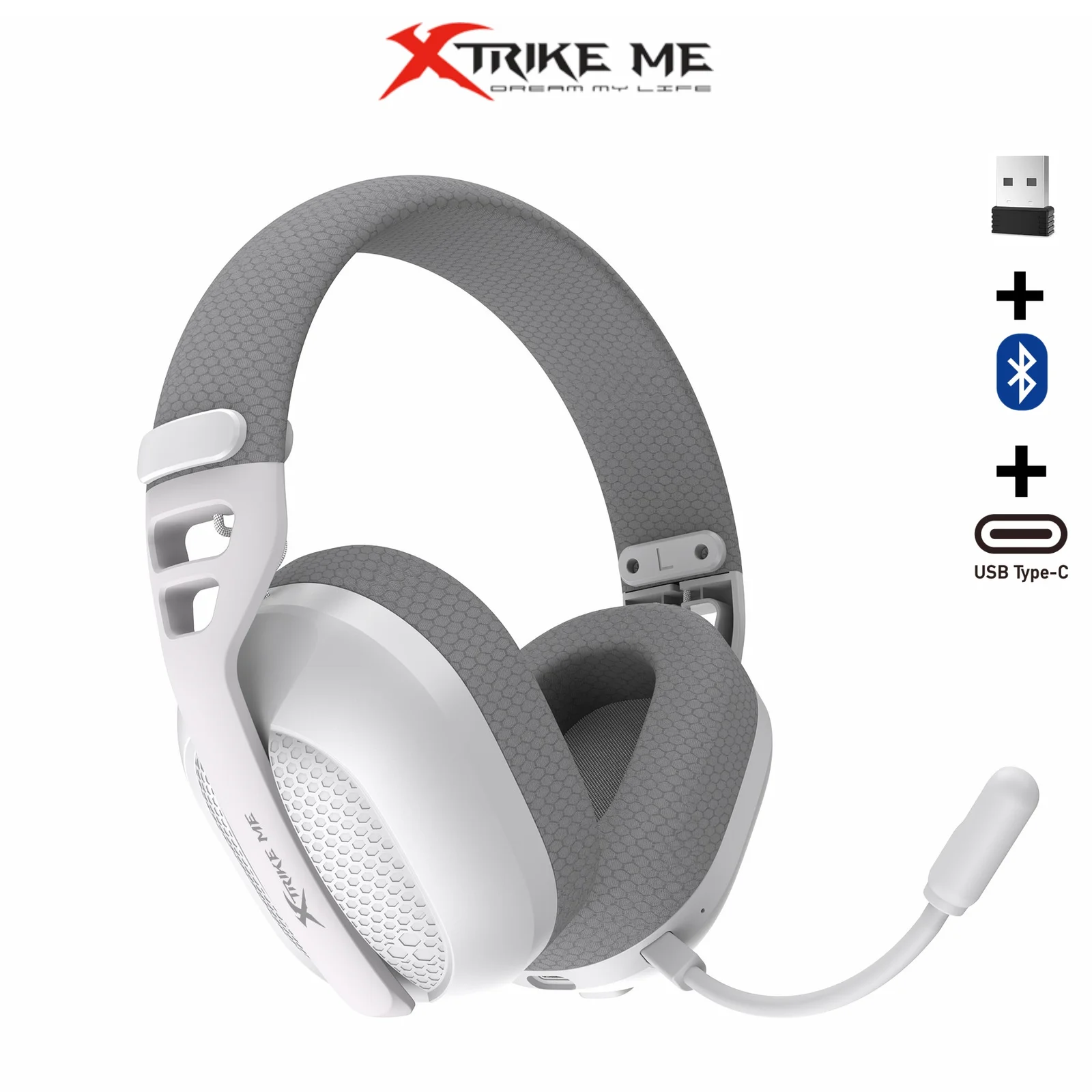 2025115225312 Xtrike Me GH-513W WH TRI-MODE Wireless Gaming Headset Bluetooth, 2.4G and Wired Connection (Similar to attackshark L80, Attackshark L90)) - Image 1