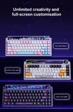 LEOBOG AMG65 65% Gaming Keyboard – Purple Jasper Switch | Cyberpunk RGB Gasket Hot-Swap