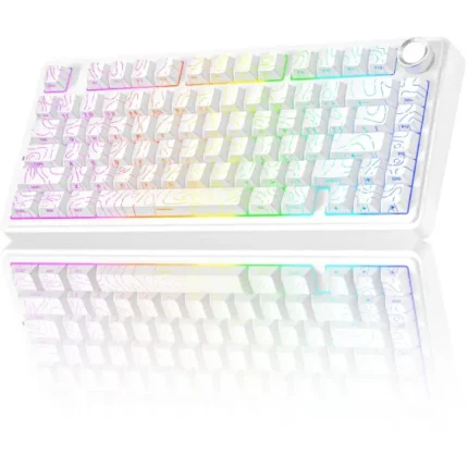 AULA F75 White Contour Wireless Mechanical Gaming Keyboard – 75% RGB, Hot-Swappable, Tri-Mode