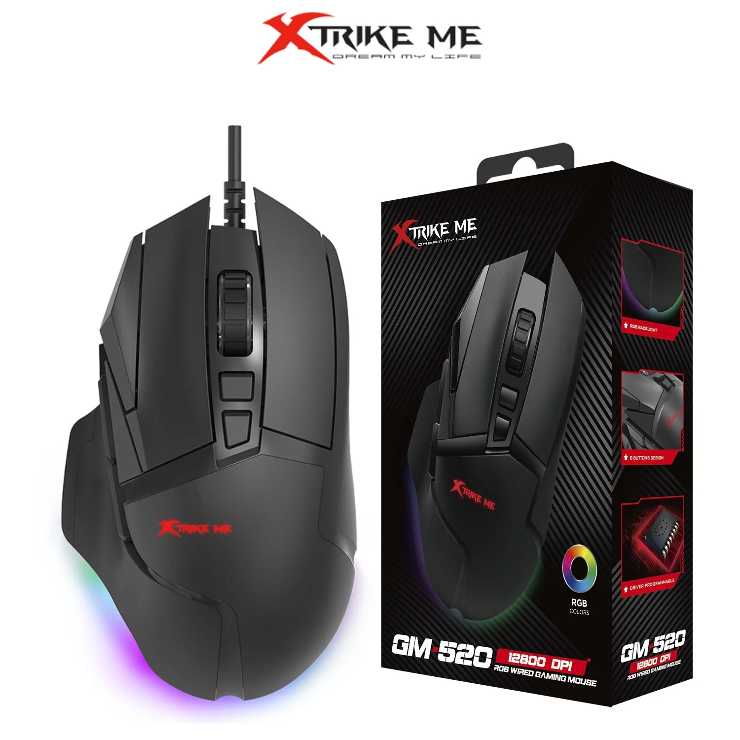 xtrike_me_gm520_8_buttons_rgb_wired_gaming_mouse1732607574 Xtrike-Me GM-520 RGB Wired Gaming Mouse 12,800 Dpi with 8 Programmable Buttons - Image 1